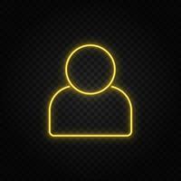 Yellow neon icon avatar. Transparent background. Yellow neon vector icon on dark background