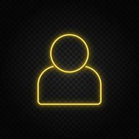 Yellow neon icon avatar. Transparent background. Yellow neon vector icon on dark background