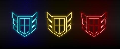 Neon icon set Antivirus block. Set of red, blue, yellow neon vector icon on transparency dark background