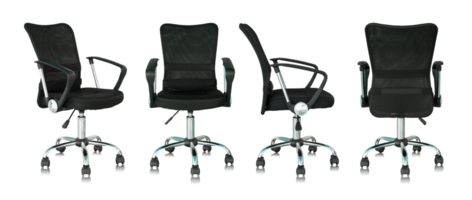 set of black office chair isolated with reflect floor png