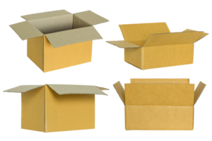 set of cardboard box isolated with clipping path for mockup png