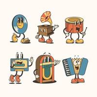 Hand drawn retro cartoon musical instruments collection vector