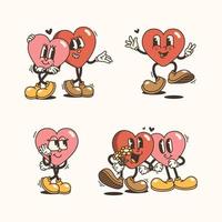 versátil corazón mascota personaje conjunto con variado poses y expresiones vector