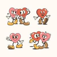 versátil corazón mascota personaje conjunto con variado poses y expresiones vector