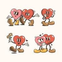 versátil corazón mascota personaje conjunto con variado poses y expresiones vector