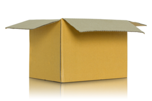 opened cardboard box isolated with reflect floor for mockup png