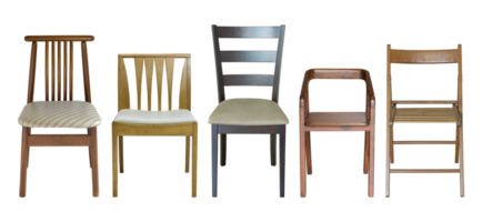 reeks van houten stoel geïsoleerd met knipsel pad png