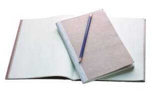 blank open book and pencil isolated with clipping path for mockup png