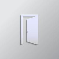 Door, open, icon paper style. Grey color vector background- Paper style vector icon