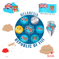 Set of  illustrations of flag, contour map, money, icons of Fiji Island. Travel concept. png