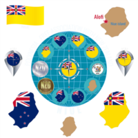 conjunto do ilustrações do bandeira, contorno mapa, dinheiro, ícones do niue. viagem conceito. png