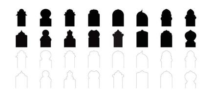 set of Islamic style border door and window shape frame for linear art illustrator vector. vector