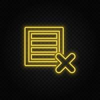 Yellow neon icon delete, ecommerce, box.Transparent background. Yellow neon vector icon on dark background