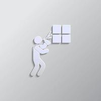 Cleaning, window paper style, icon. Grey color vector background- Paper style vector icon.