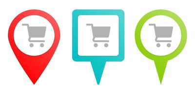 shopping, basket. Multicolor pin vector icon, diferent type map and navigation point. on white background