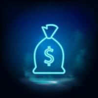 Money sack, investment neon vector icon. Blue neon, Business neon vector icon. Vector background