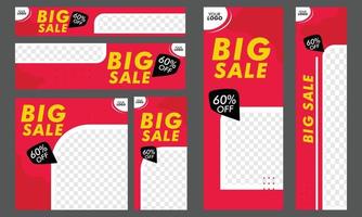 A set of banners for big sale including a red and yellow sale color social media promotion design vector