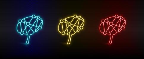 Neon icon set brain, brainstorming. Set of red, blue, yellow neon vector icon on transparency dark background