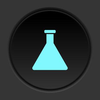 Round button icon, chemical flask. Button banner round, badge interface for application illustration on dark background vector