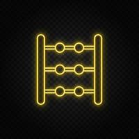 Yellow neon icon abacus, counting. Transparent background. Yellow neon vector icon on dark background