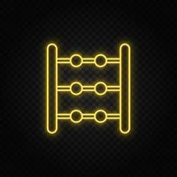 Yellow neon icon abacus, counting. Transparent background. Yellow neon vector icon on dark background