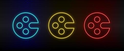 Neon icons, art, artist, drawing. Set of red, blue, yellow neon vector icon on darken transparent background