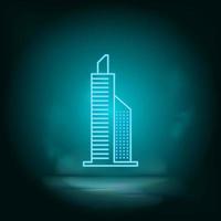 Blue building neon. Blue neon, Building vector icon. Vector background