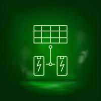 Solar, battery neon vector icon. Save the world, green neon, Green background