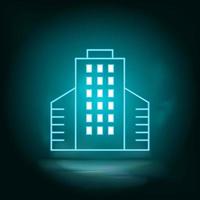 Neon building blue. Blue neon, Building vector icon. Vector background