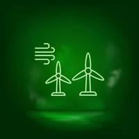 viento, energía, eco neón vector icono. salvar el mundo, verde neón, verde antecedentes