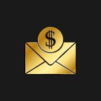 Email, envelope gold icon. Vector illustration of golden dark background. Gold vector icon