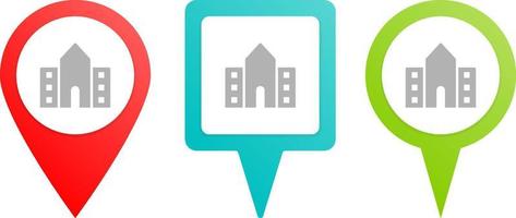 school, building, college. Multicolor pin vector icon, diferent type map and navigation point. on white background