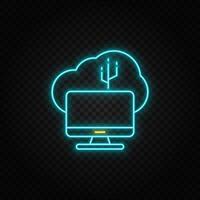 Cloud, connection. Blue and yellow neon vector icon. Transparent background on dark background