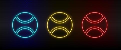 Neon icons, ball, baseball. Set of red, blue, yellow neon vector icon on darken transparent background