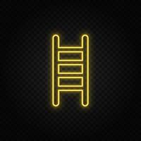 Yellow neon icon business, ladder, metaphor.Transparent background. Yellow neon vector icon on dark background