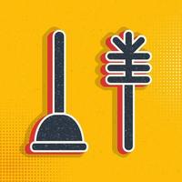 brush, plunger pop art, retro icon. Vector illustration of pop art style on retro background