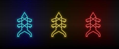 Neon icon set architecture and city. Set of red, blue, yellow neon vector icon on transparency dark background