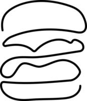 hamburguesa dibujada en una línea sobre un fondo blanco. dibujo de una sola línea. línea continua. eps10 vectoriales. vector