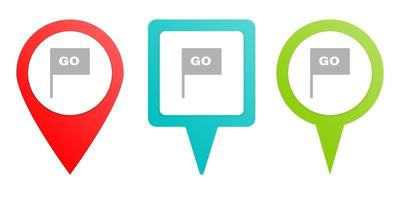 flag, go. Multicolor pin vector icon, diferent type map and navigation point. on white background