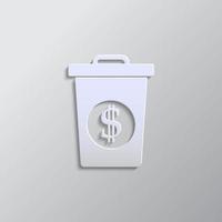 dustbin, garbage can paper style, icon. Grey color vector background- Paper style vector icon