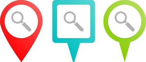 search, loupe. Multicolor pin vector icon, diferent type map and navigation point. on white background