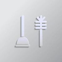 Brush, plunger paper style, icon. Grey color vector background- Paper style vector icon.