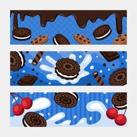 Set of Chocolate Sandwich Cookies Horizontal Banner vector