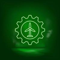 Setting, wind energy, battery neon vector icon. Save the world, green neon, Green background