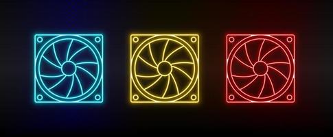 Neon icon set Culler. Set of red, blue, yellow neon vector icon on transparency dark background