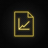 Yellow neon icon chart, data, file.Transparent background. Yellow neon vector icon on dark background