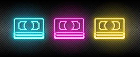 cash, money, pack neon vector icon. Illustration neon blue, yellow, red icon set