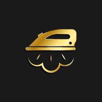 Ironing, steaming gold icon. Vector illustration of golden icon on dark background