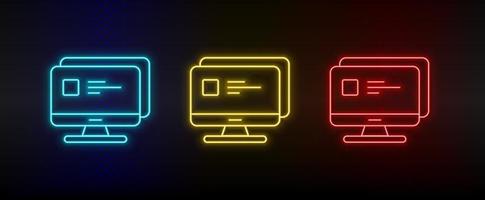 Neon icon set Access control monitor. Set of red, blue, yellow neon vector icon on transparency dark background