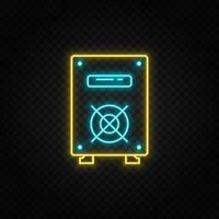 Backup, cloud. Blue and yellow neon vector icon. Transparent background on dark background